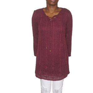 Bebop Textured Knit Burgundy Bell Sleeve Cami Lined Tunic Sweater S